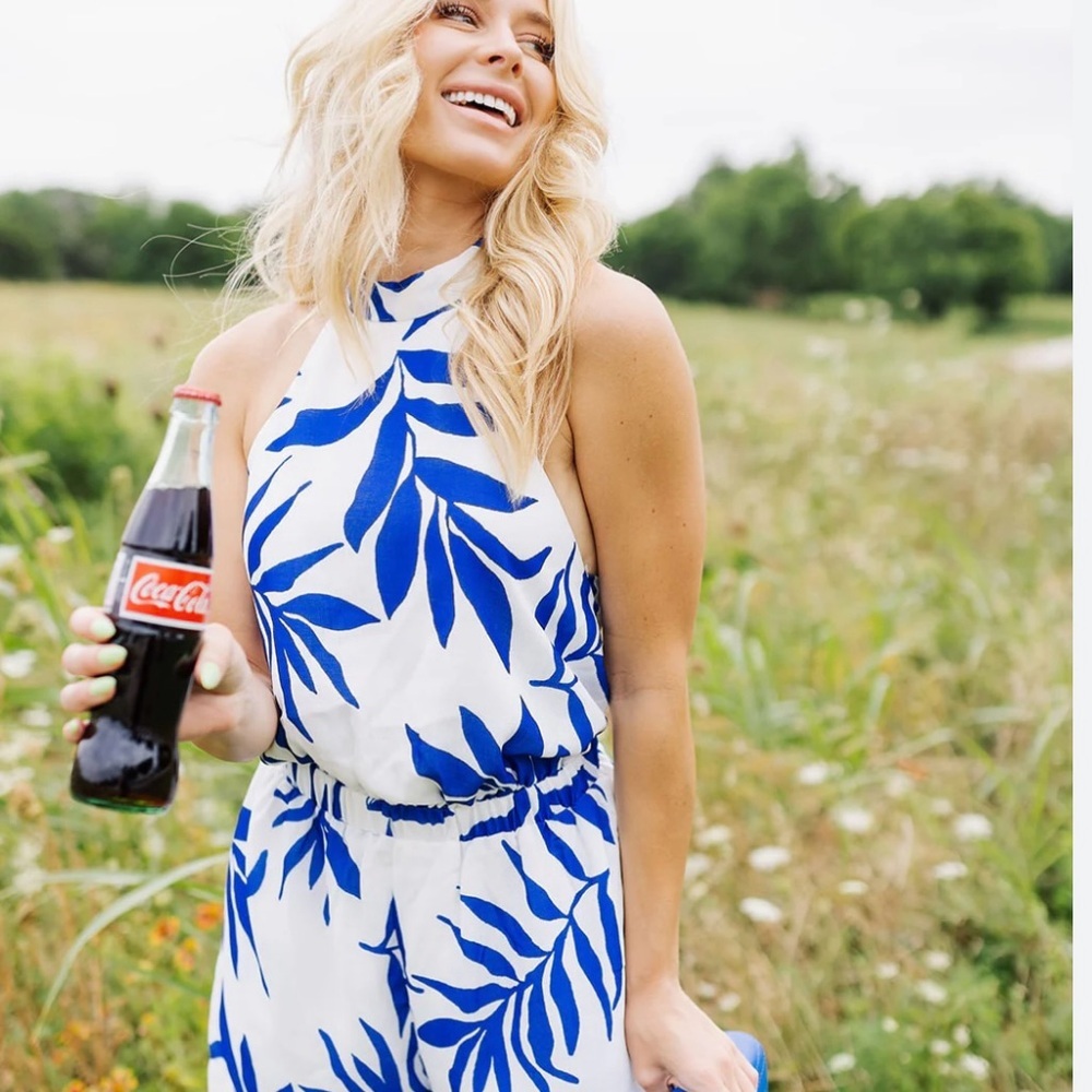 FORE- Impeccable Pig- Blue and White Leaf Print Jumpsuit